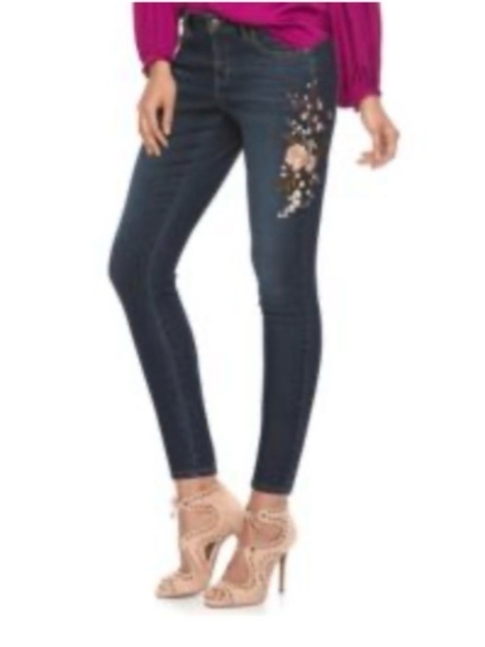 Petite Jennifer Lopez Embroidered Skinny Ankle Jeans Like NEW